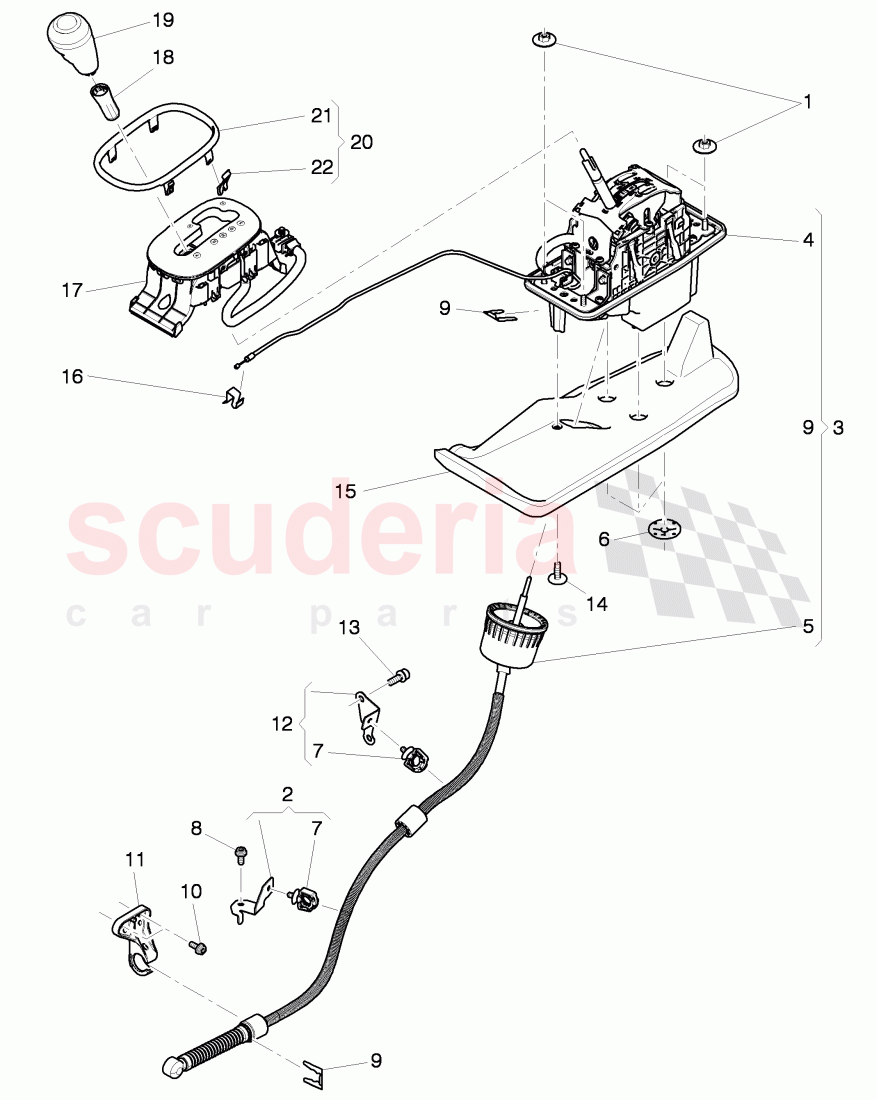 selector mechanism with cable, for 8-speed automatic gearbox of Bentley Bentley Continental GTC (2011+)