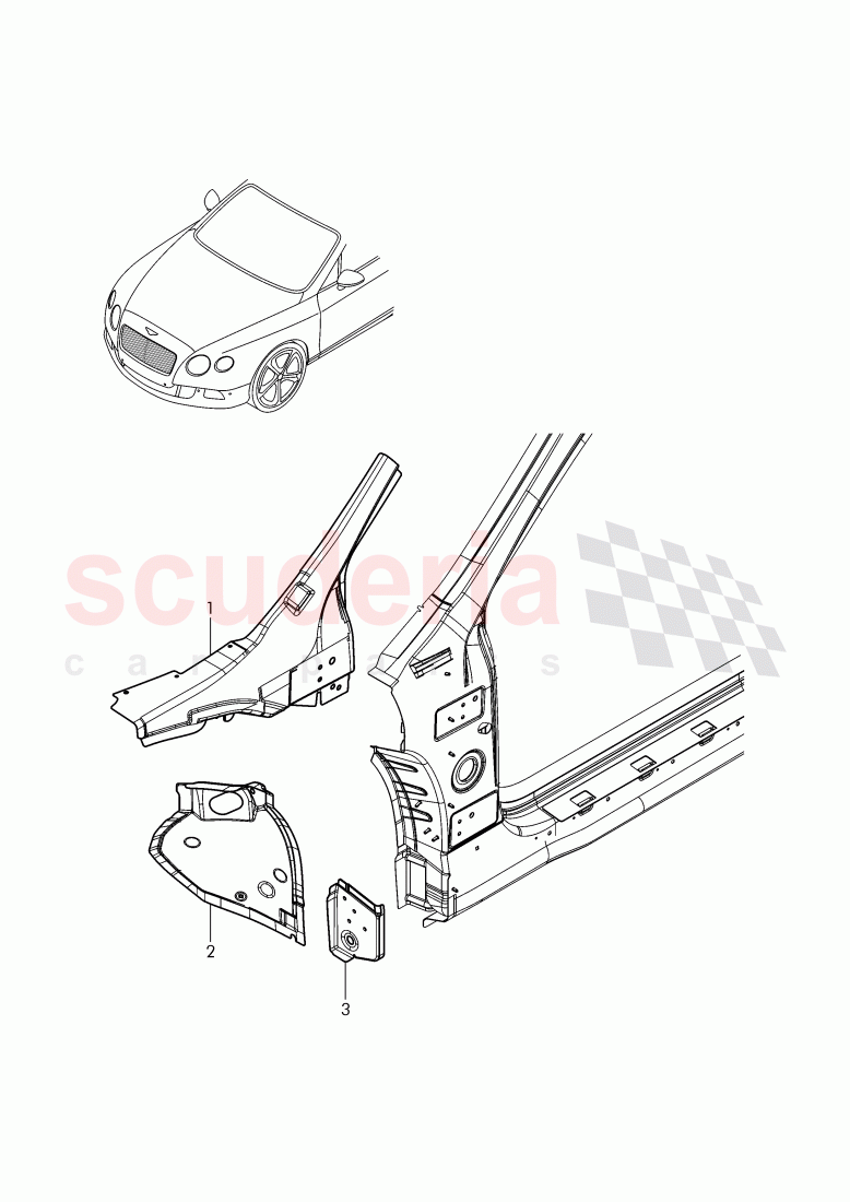pillar a inner, repair plate -, side panel, wheel arch of Bentley Bentley Continental Supersports (2017+)