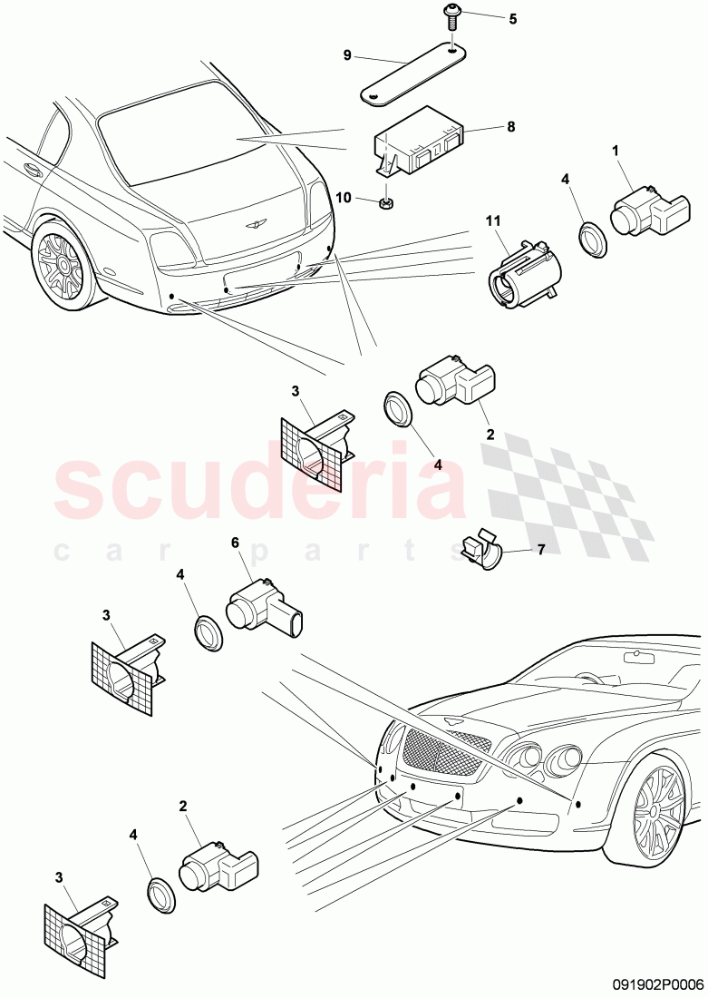 parking assist, F 3W-9-057 480>> 3W-B-070 435, F ZA-A-062 464>> ZA-B-070 435 of Bentley Bentley Continental Flying Spur (2006-2012)