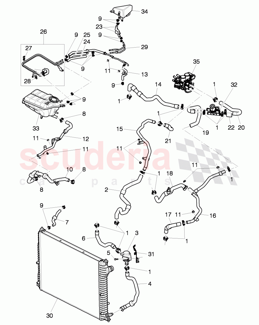 Coolant hoses and pipes, Engine bay, for vehicles with coolant auxiliary heater, F >> 3W-6-039 272 of Bentley Bentley Continental GT (2003-2010)