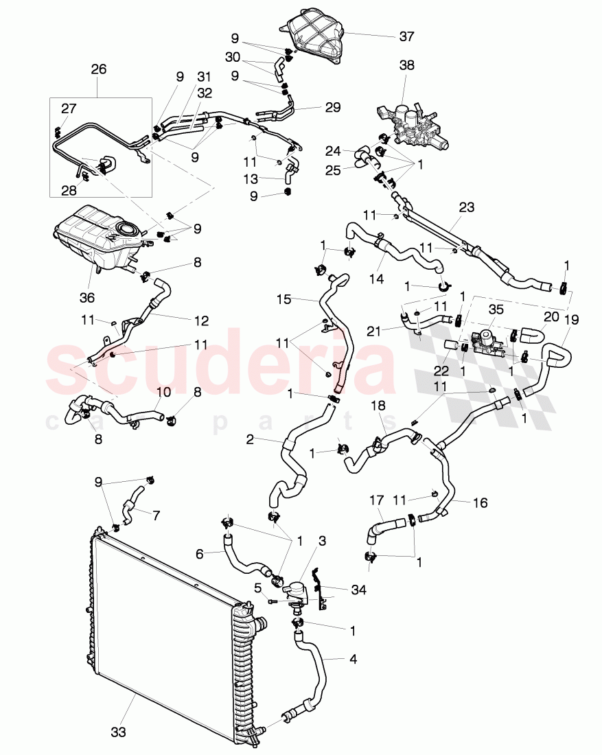 Coolant hoses and pipes, Engine bay, for vehicles with coolant auxiliary heater, F >> 3W-6-039 272 of Bentley Bentley Continental Flying Spur (2006-2012)