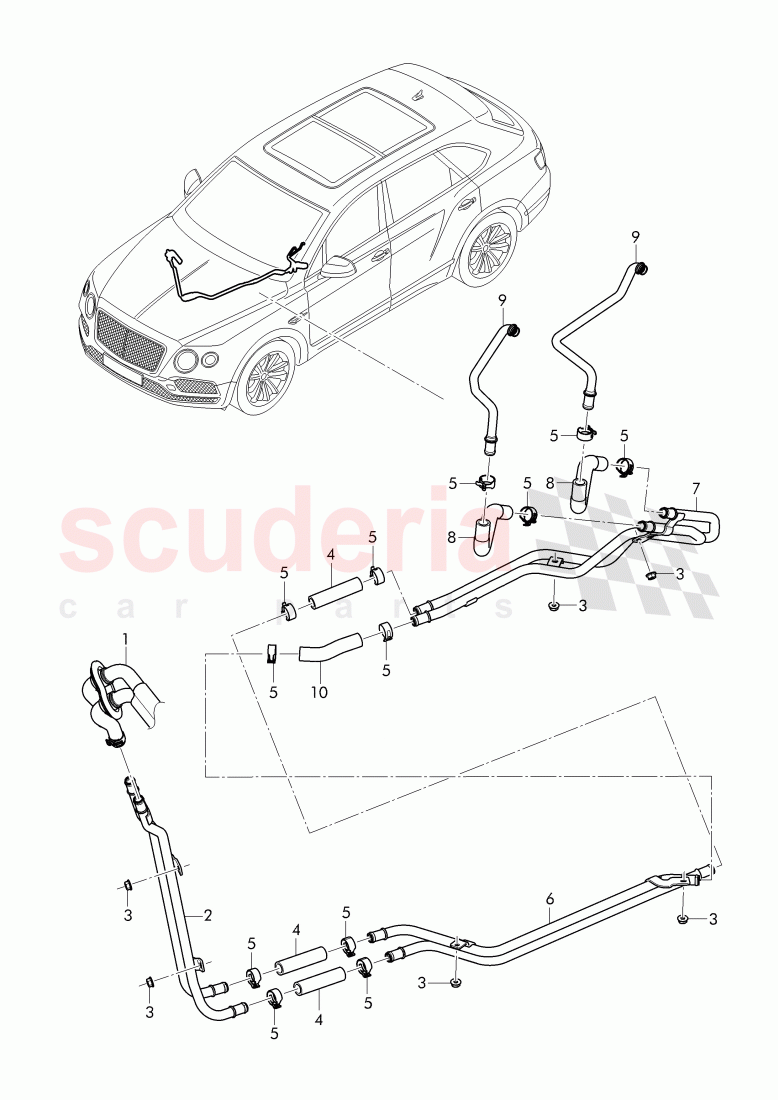 water tube, for vehicles with 2nd evaporator of Bentley Bentley Bentayga (2015-2020)