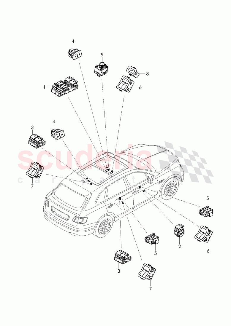 switches in door trim panel of Bentley Bentley Bentayga (2015-2020)