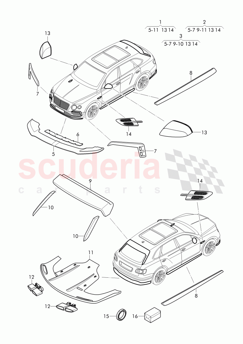 Original Accessories, aerodynamic attachment parts, F >> 4V-H-016 421, F >> ZV-H-016 421 of Bentley Bentley Bentayga (2015-2020)