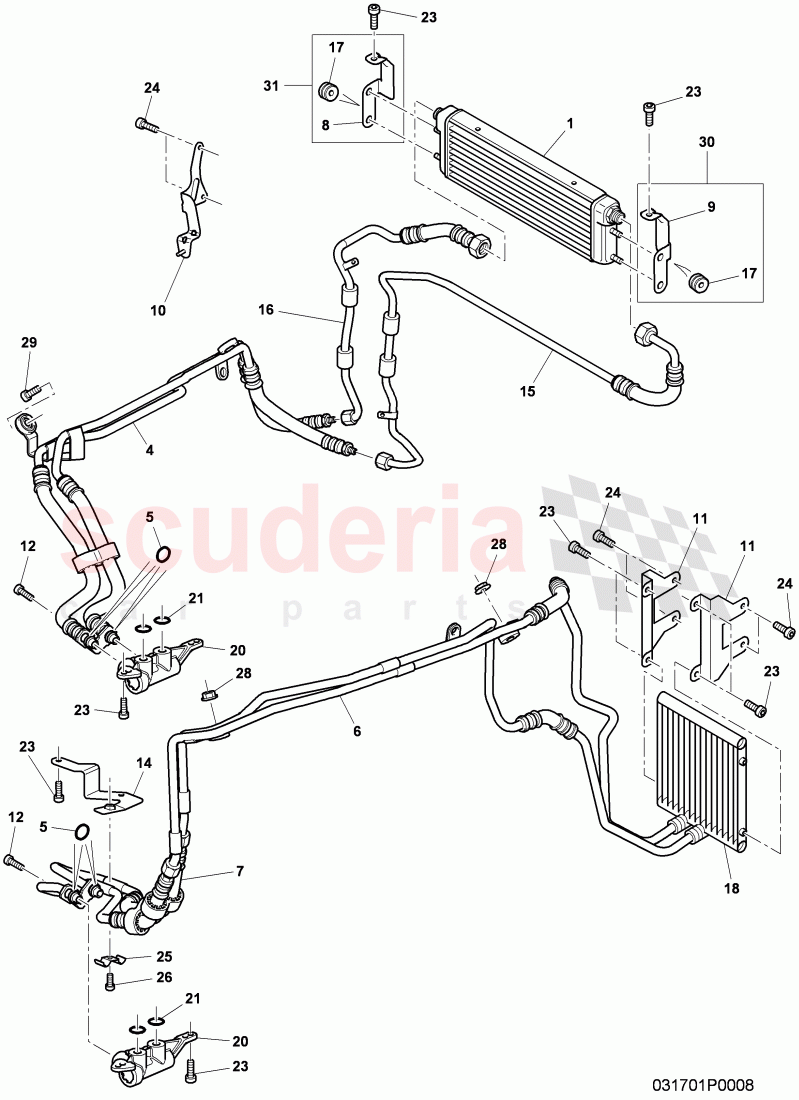 oil pressure line for gear oil cooling, Gear oil cooler, F 3W-A-064 494>> 3W-C-073 055, F ZA-A-064 494>> ZA-C-073 055 of Bentley Bentley Continental Flying Spur (2006-2012)