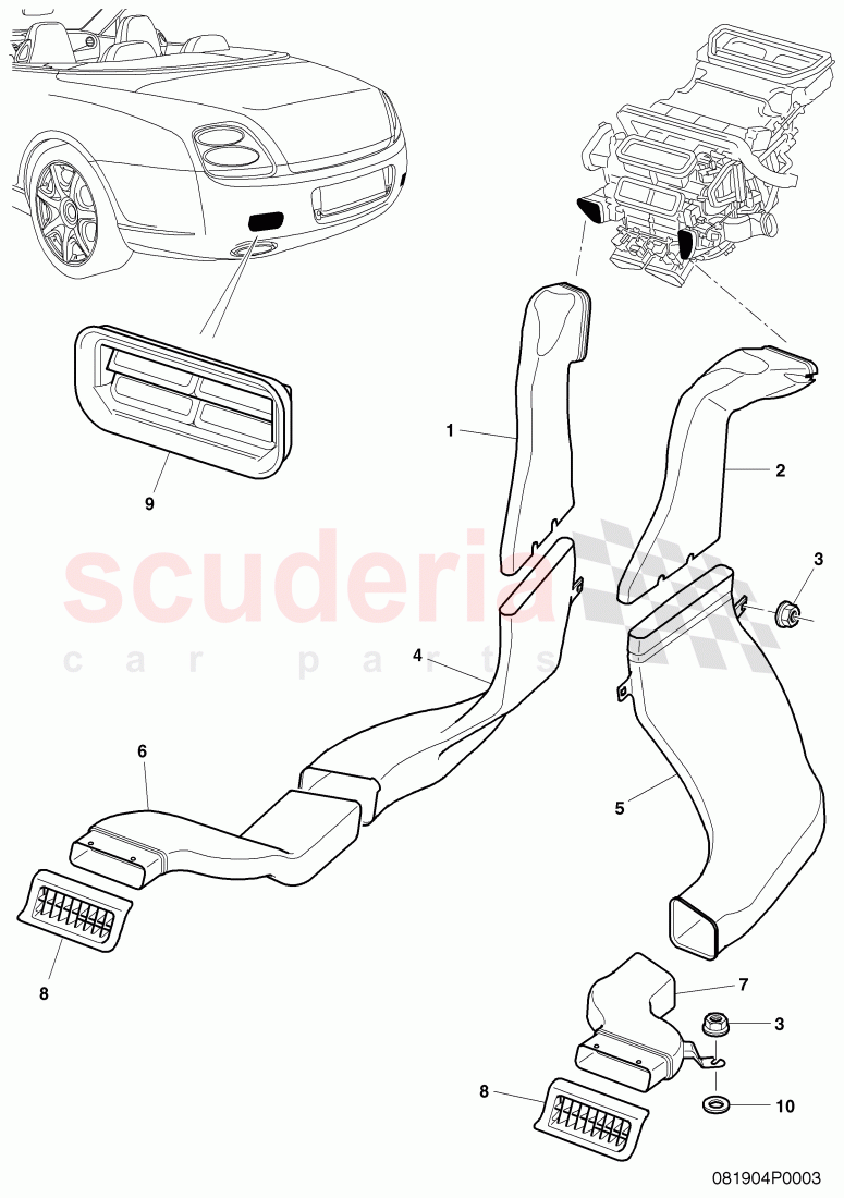 air duct for rear footwell heating of Bentley Bentley Continental Supersports (2009-2011)