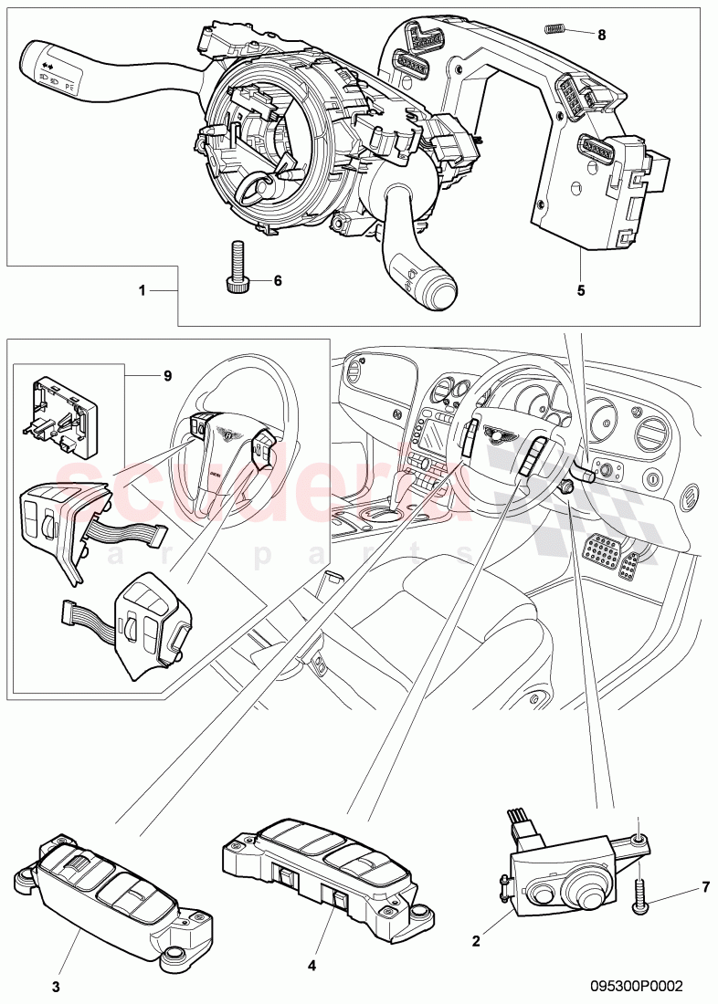 steering column switch, and trim, F 3W-8-052 846>>, F ZA-A-062 464>>, D >> - MJ 2011 of Bentley Bentley Continental Flying Spur (2006-2012)