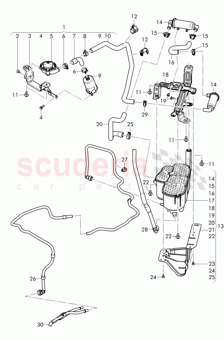 Active charcoal filter with diagnosis pump for fuel delivery system, ventilation for fuel tank of Bentley Bentley Bentayga (2015-2020)