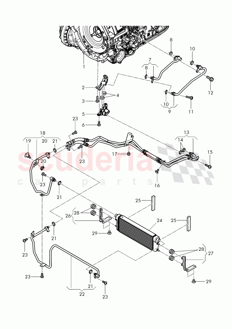 oil pressure line for gear oil cooling, Gear oil cooler, F 3W-F-044 096>>, F ZA-F-044 096>> of Bentley Bentley Continental Flying Spur (2013+)