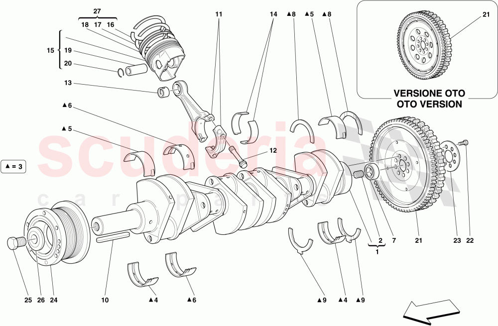 CRANKSHAFT - CONNECTING RODS AND PISTONS of Ferrari Ferrari 612 Sessanta
