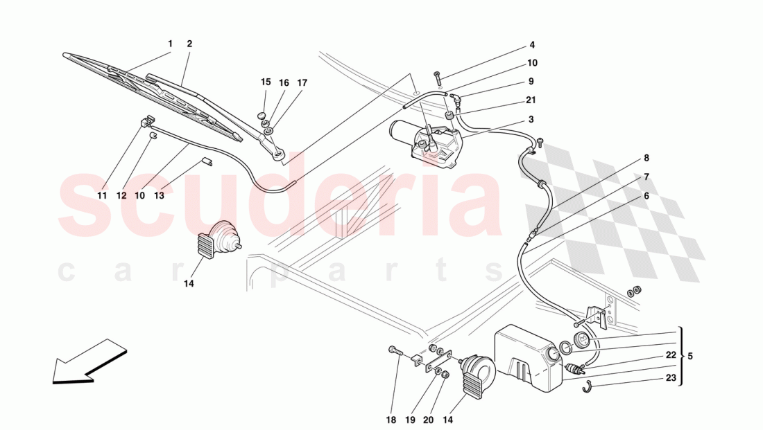 WINDSHIELD WIPER, WINDSHIELD WIPER CONTAINER AND HORNS of Ferrari Ferrari F50