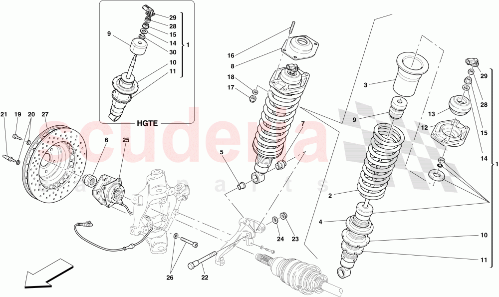 REAR SUSPENSION - SHOCK ABSORBER AND BRAKE DISC parts for Ferrari