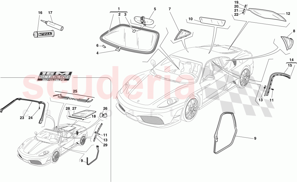 SCREENS, WINDOWS AND SEALS of Ferrari Ferrari 430 Scuderia Spider 16M
