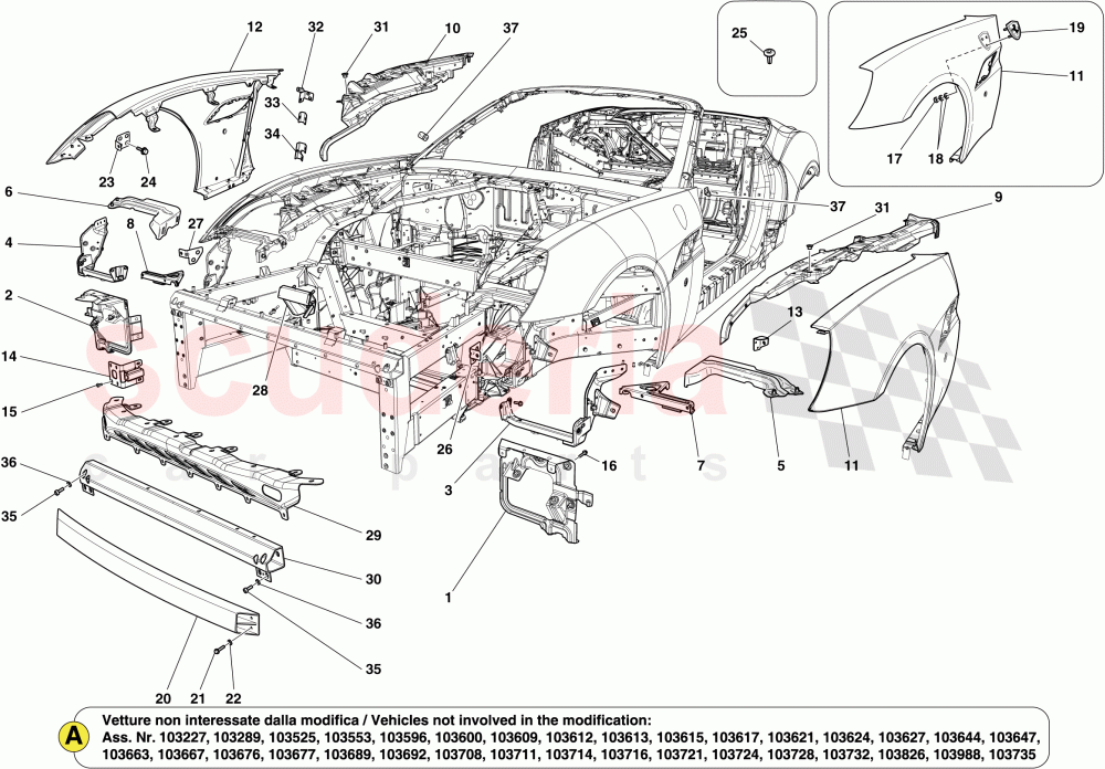 FRONT BODYSHELL AND EXTERNAL TRIM -Applicable from Ass.ly No. 103179  - of Ferrari Ferrari California (2012-2014)