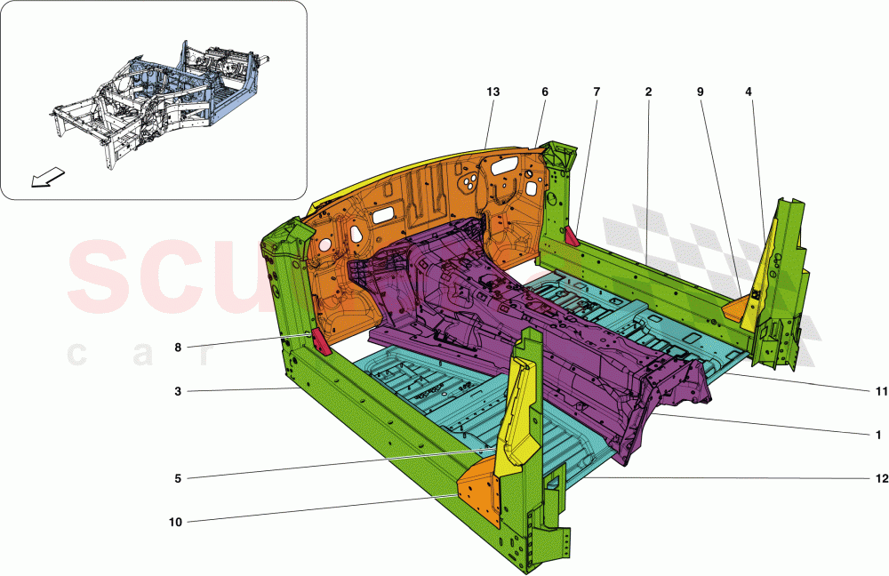 STRUCTURES AND ELEMENTS, CENTRE OF VEHICLE parts for Ferrari