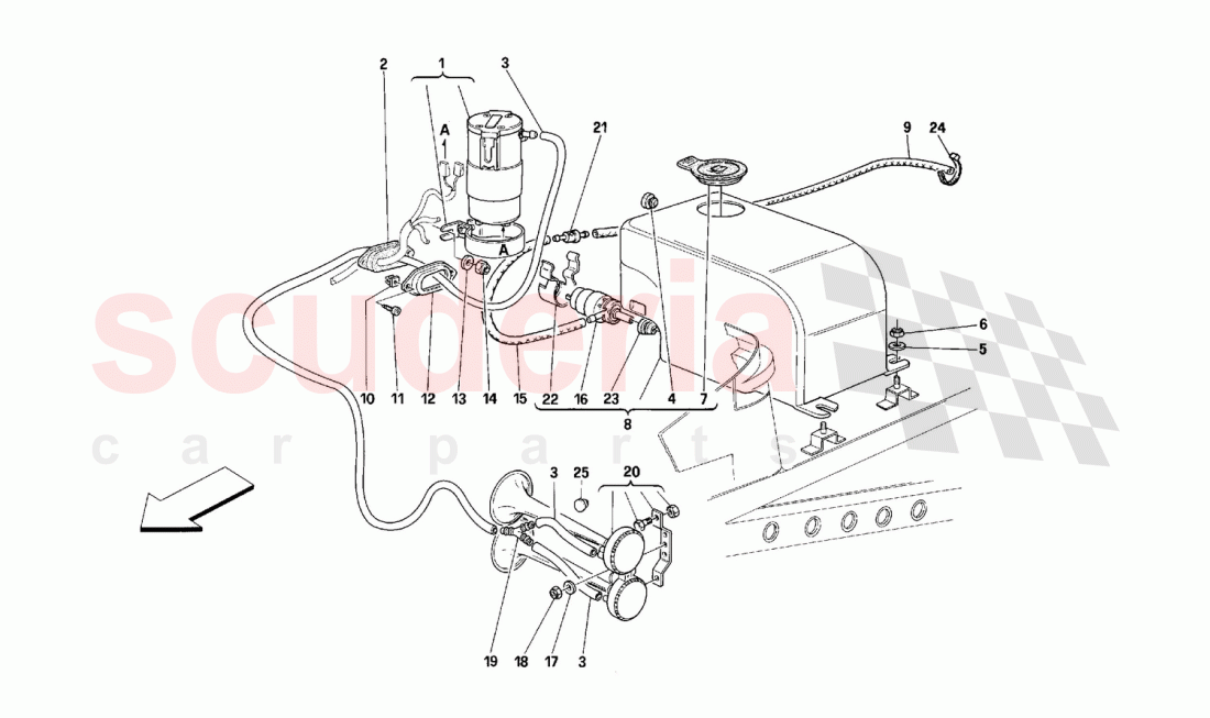 GLASS WASHER AND HORNS of Ferrari Ferrari 348 (2.7 Motronic)