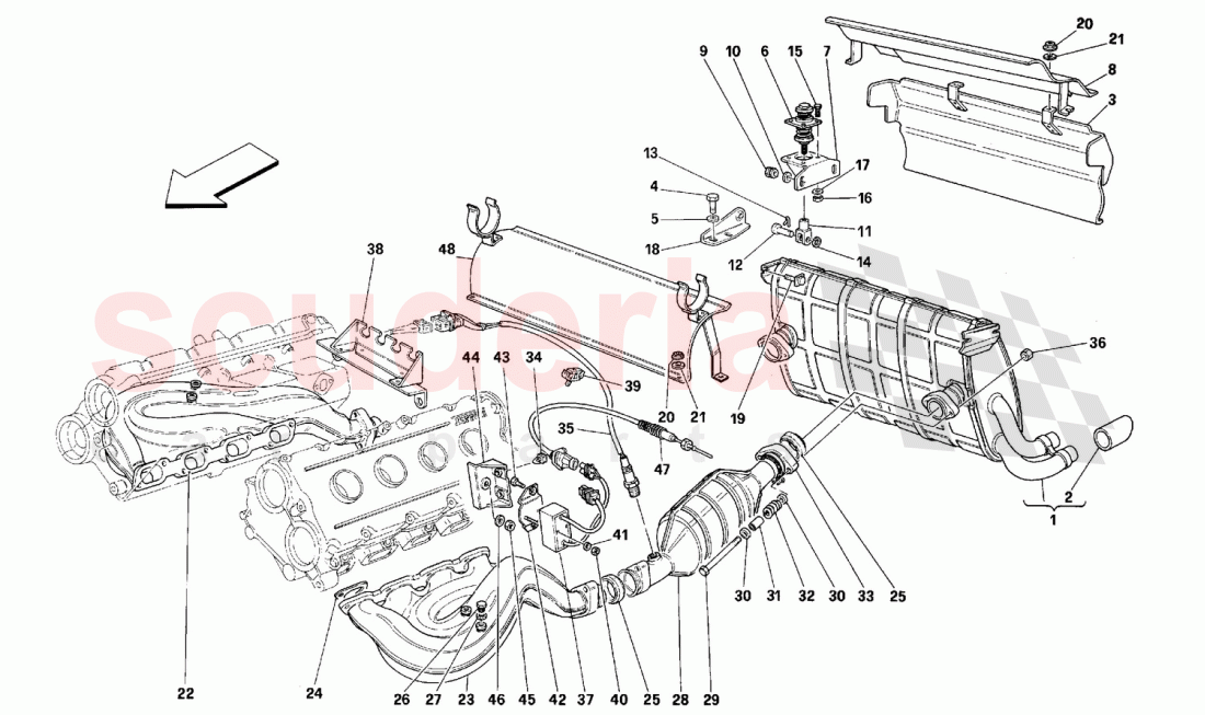 EXHAUST SYSTEM -Not for USA, CDN, CH, AUS- of Ferrari Ferrari 348 (2.7 Motronic)