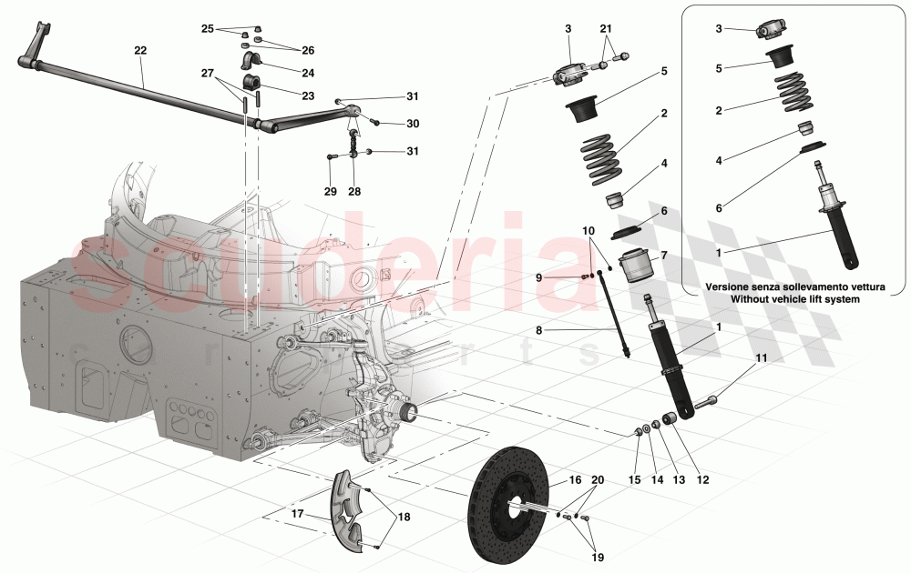 FRONT SUSPENSION - SHOCK ABSORBER AND BRAKE DISC parts for Ferrari