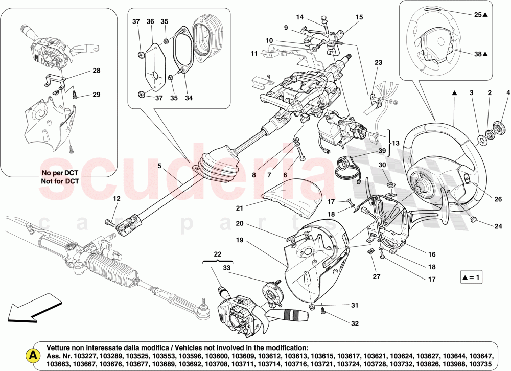 STEERING COLUMN ASSEMBLY AND STEERING WHEEL parts for Ferrari