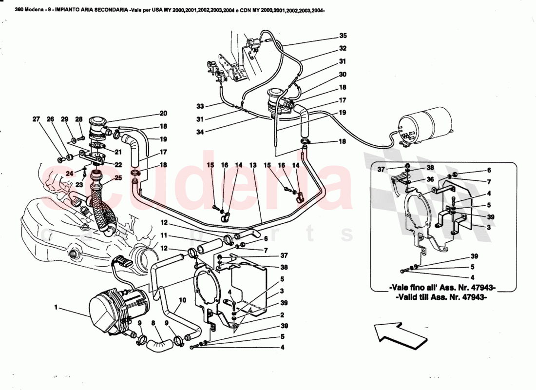 SECONDARY AIR SYSTEM -Valid far USA MY 2000, 2001, 2002, 2003, 2004 of Ferrari Ferrari 360 Modena