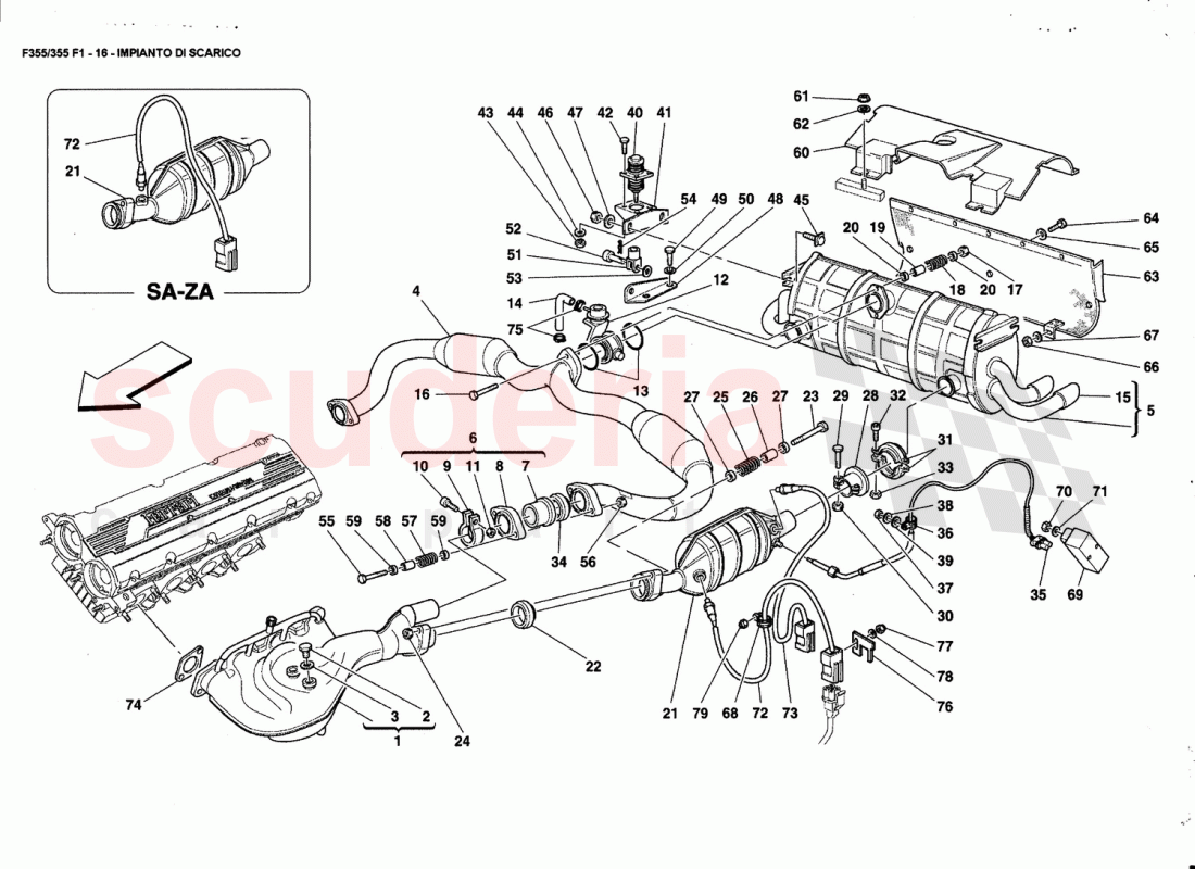 EXHAUST SYSTEM parts for Ferrari 355 (5.2 Motronic)