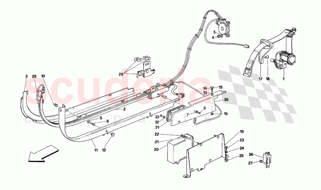 PASSIVE SAFETY BELTS SYSTEM -Valid for USA- of Ferrari Ferrari 348 (2.7 Motronic)