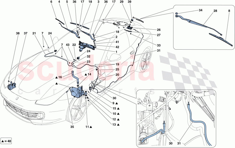 WINDSCREEN WIPER, WINDSCREEN WASHER AND HORNS of Ferrari Ferrari GTC4Lusso T