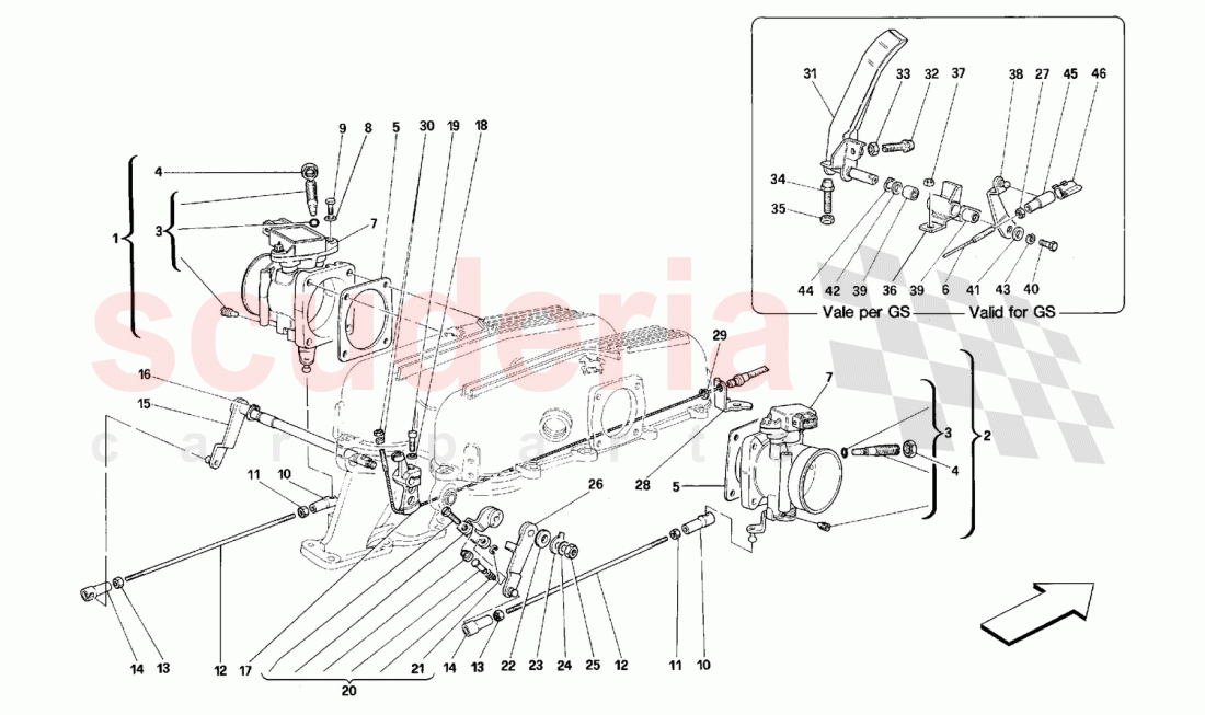 THROTTLE HOUSING AND LINKAGE of Ferrari Ferrari 348 (2.7 Motronic)