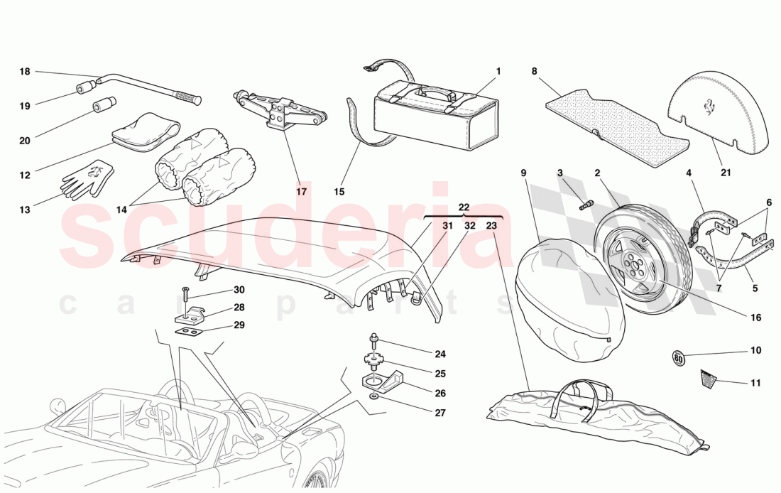 CAPOTE - SPARE WHEEL -TOOL KIT BAG AND ACCESSORIES of Ferrari Ferrari 550 Barchetta