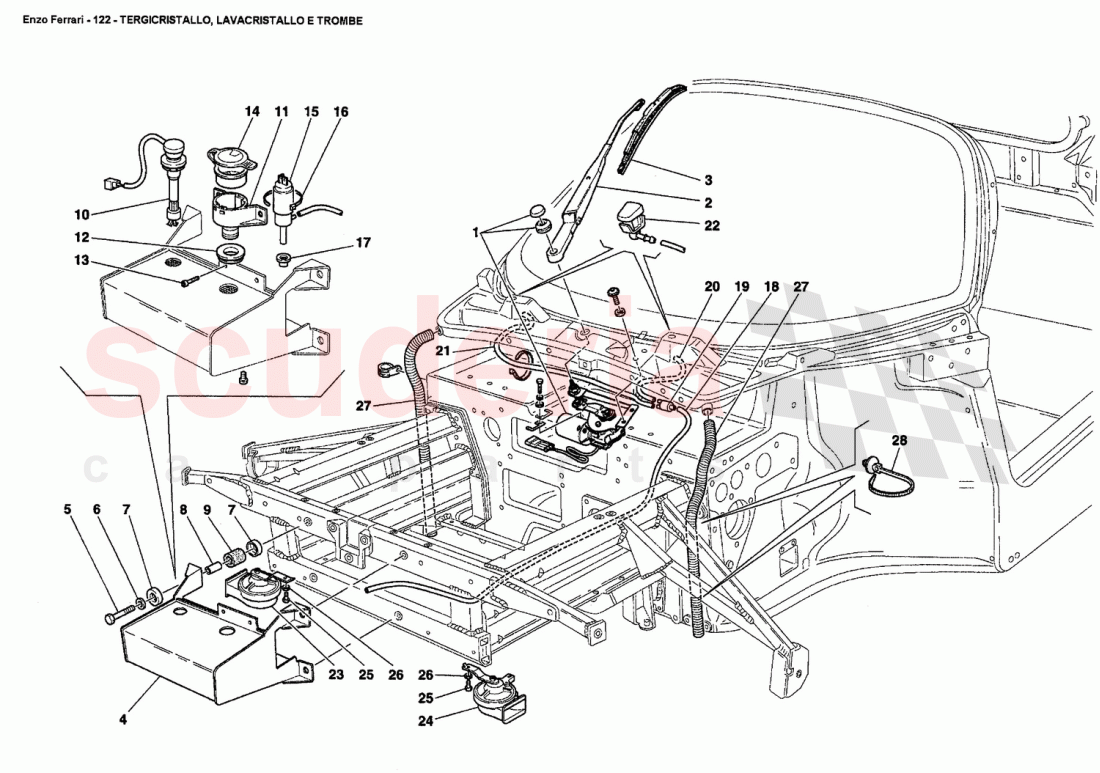 WINDSHIELD, GLASS WASHER AND HORNS of Ferrari Ferrari Enzo