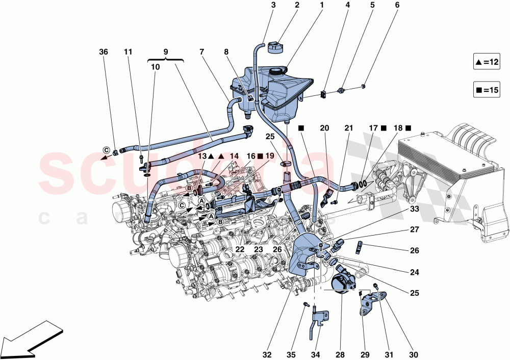 COOLING - HEADER TANK AND PIPES of Ferrari Ferrari 488 GTB