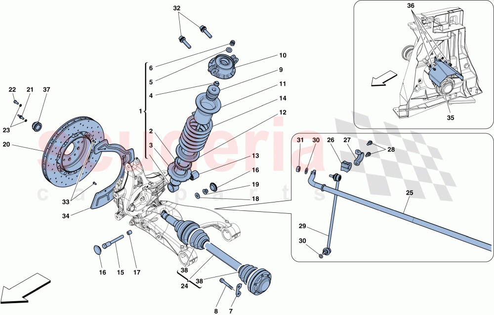 458！ REAR SUSPENSION - SHOCK ABSORBER AND BRAKE DISC parts for Ferrari