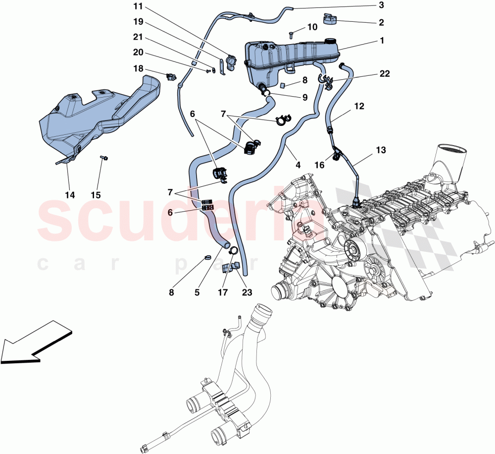 COOLING - HEADER TANK AND PIPES of Ferrari Ferrari 458 Speciale Aperta