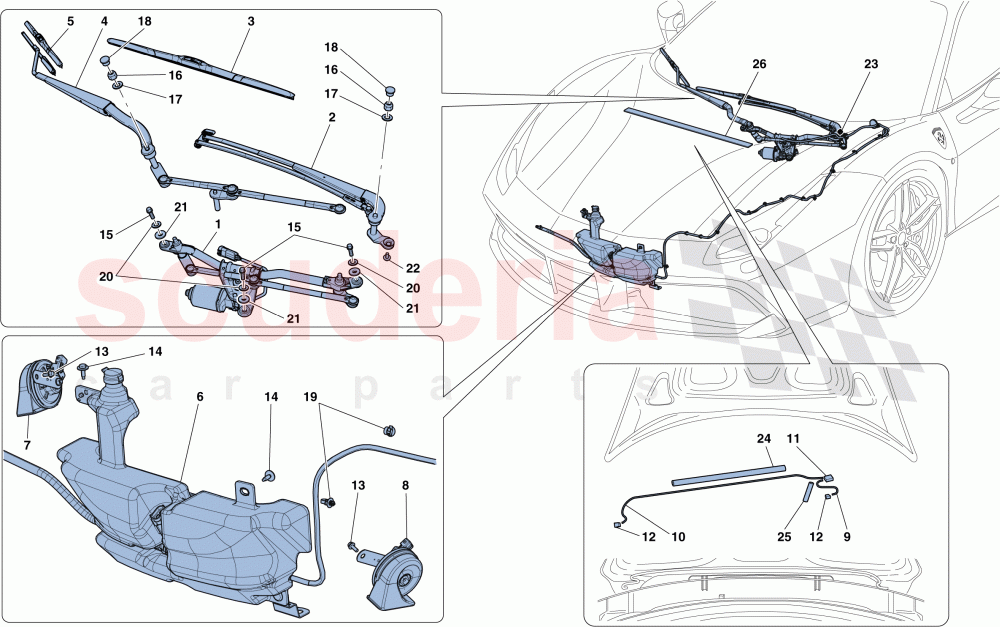WINDSCREEN WIPER, WINDSCREEN WASHER AND HORNS of Ferrari Ferrari 488 Spider