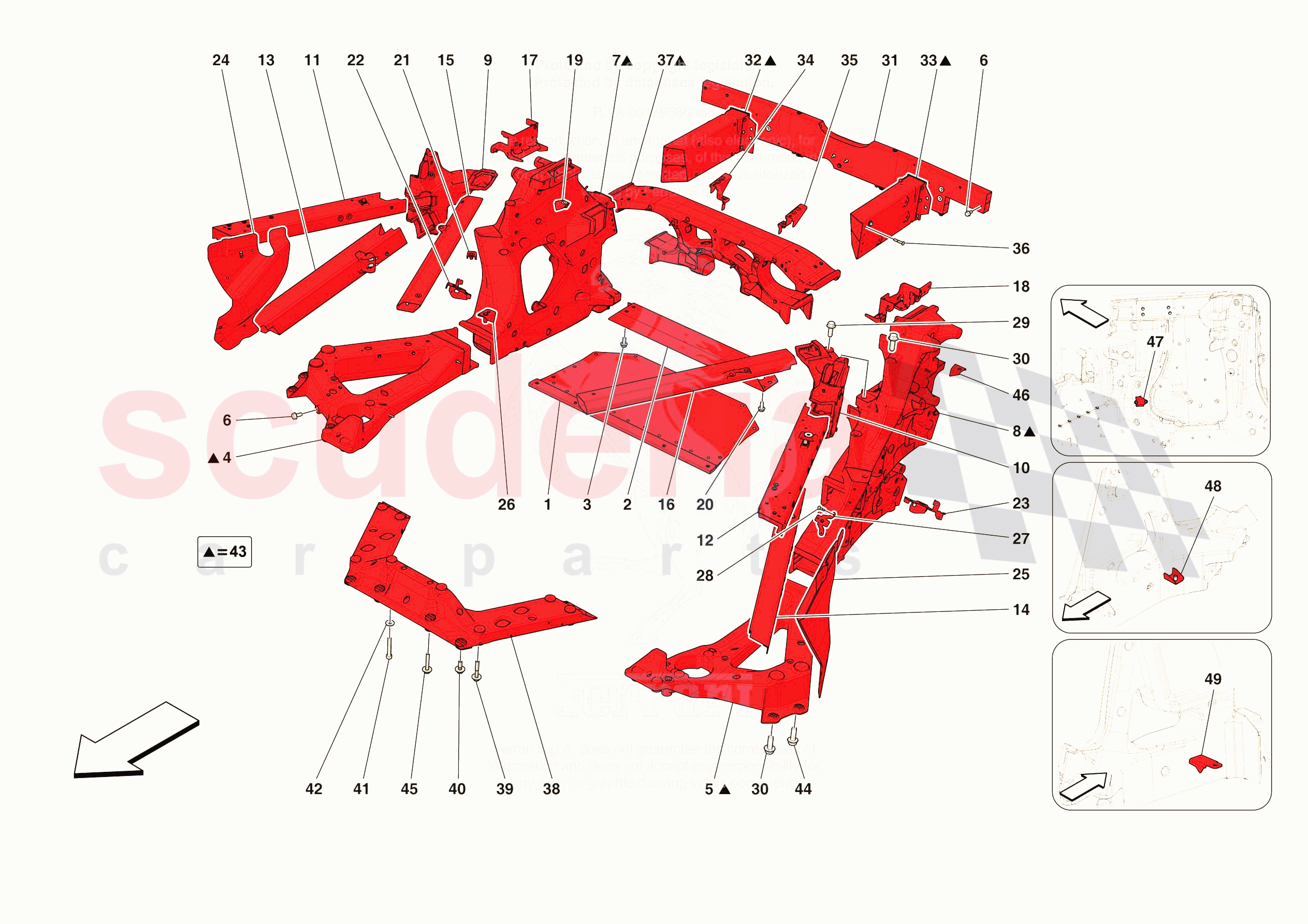 STRUCTURES AND ELEMENTS, REAR OF VEHICLE of Ferrari Ferrari 296 GTB Europe RH