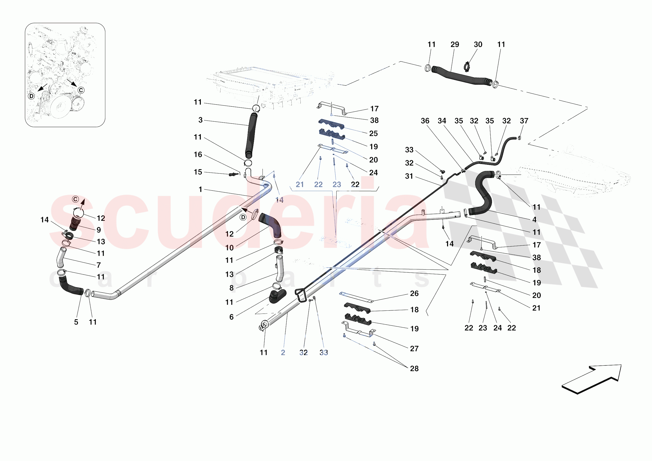 COOLING SYSTEM PIPES of Ferrari Ferrari 488 Pista Spider Europe RH