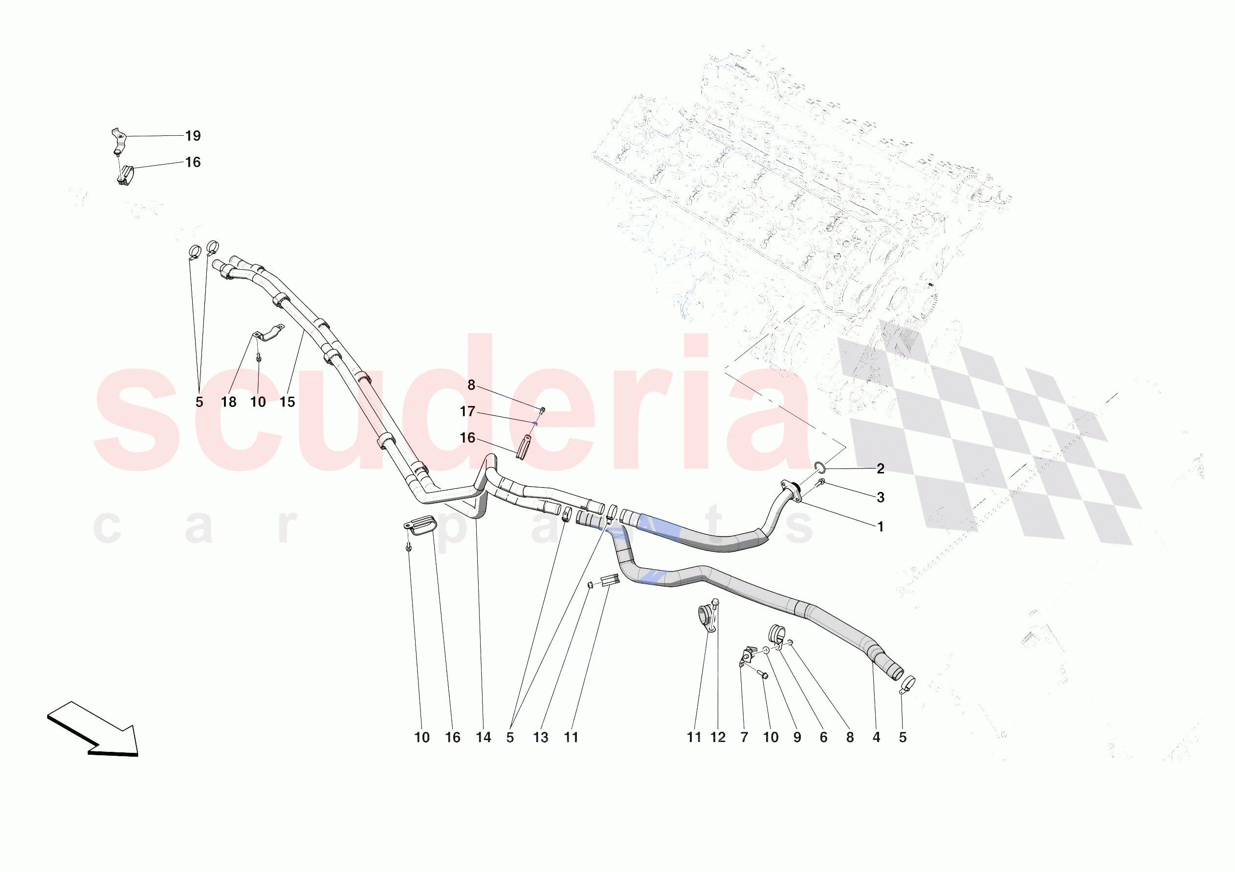 GEARBOX OIL HEAT EXCHANGER AND PIPES - FRONT-UNDERBODY PIPES of Ferrari Ferrari 812 Competizione A Europe RH
