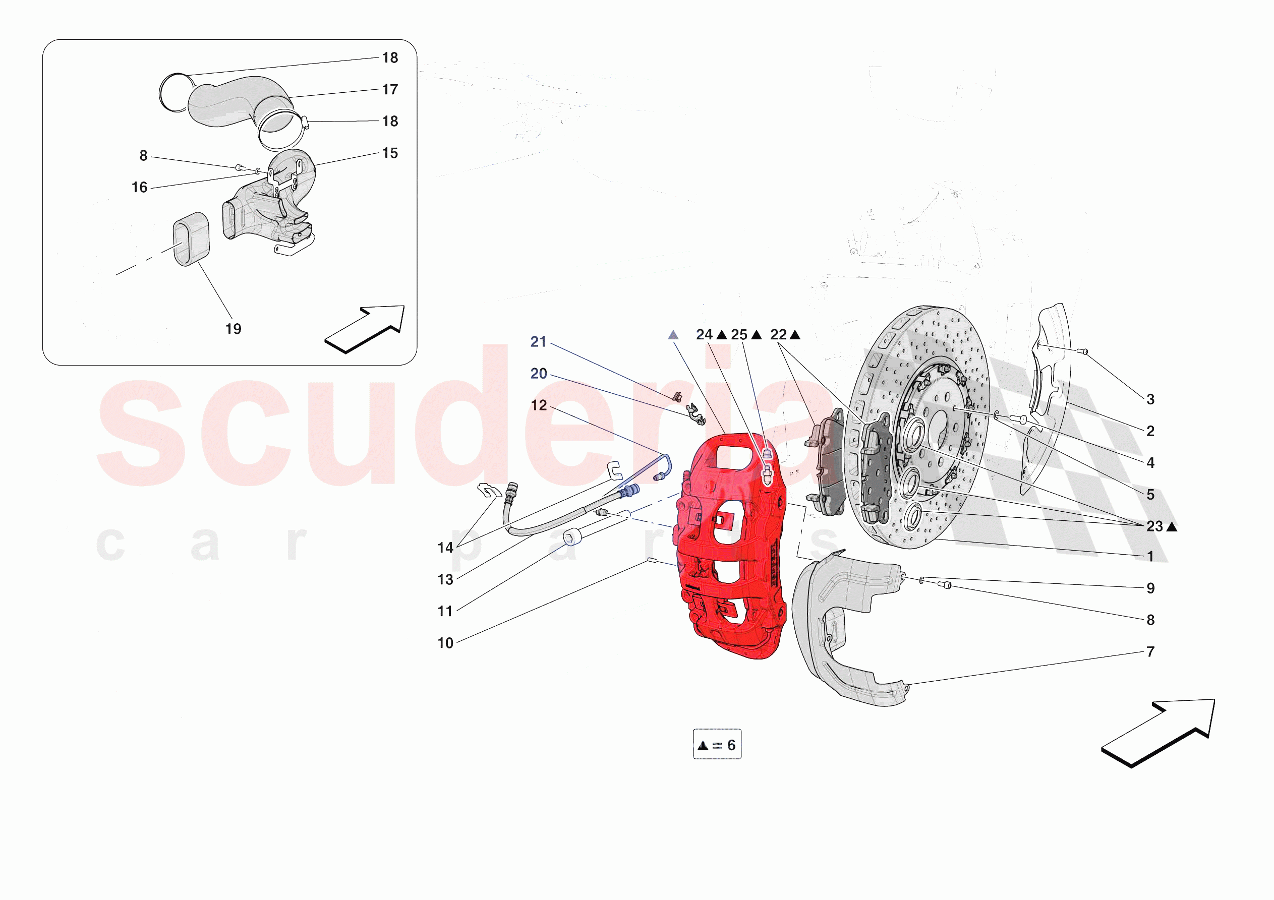 FRONT SUSPENSION - CALLIPERS AND DISCS of Ferrari Ferrari Daytona SP3 Europe