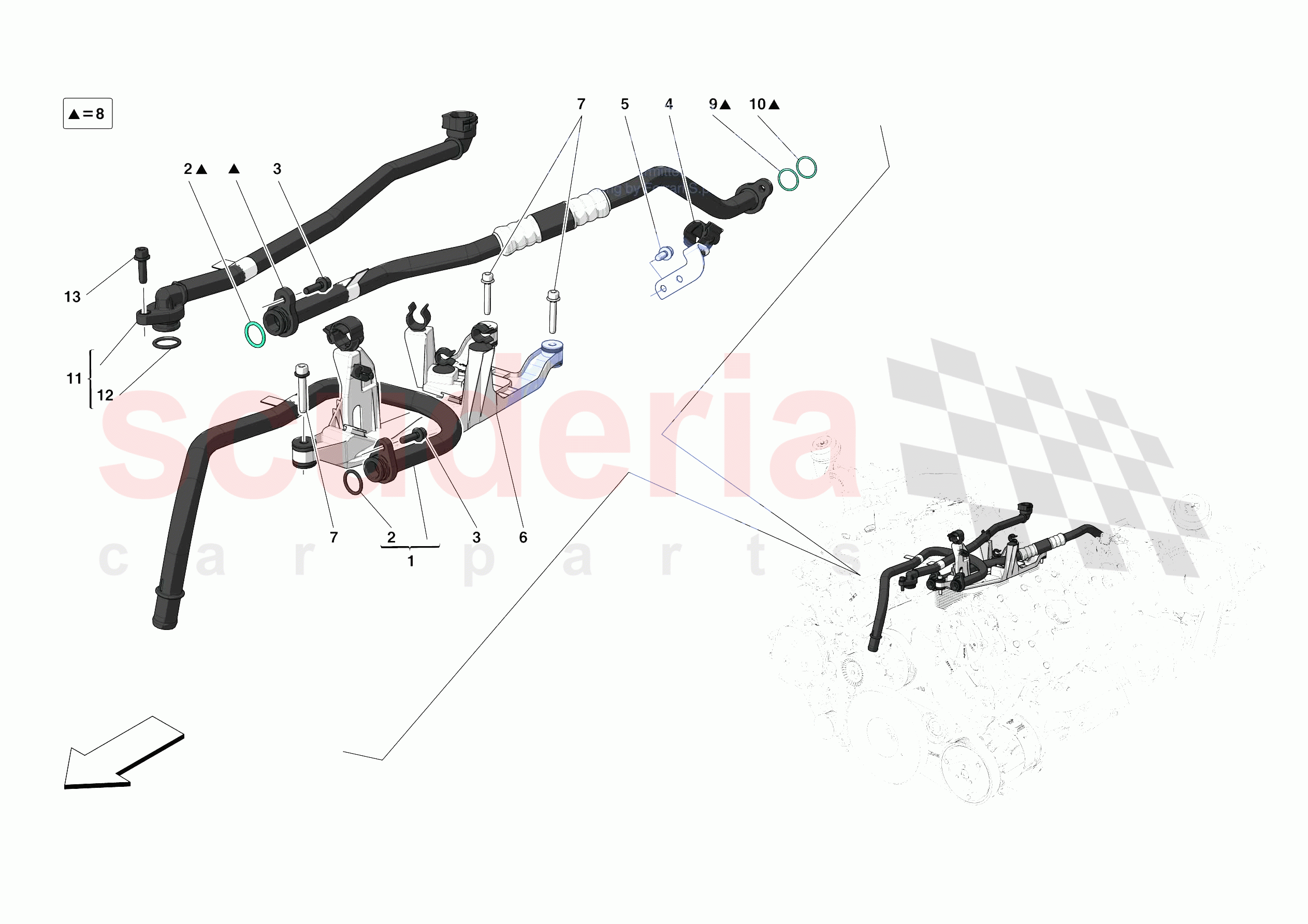 ENGINE COOLING SYSTEM PIPES of Ferrari Ferrari F8 Spider Europe RH