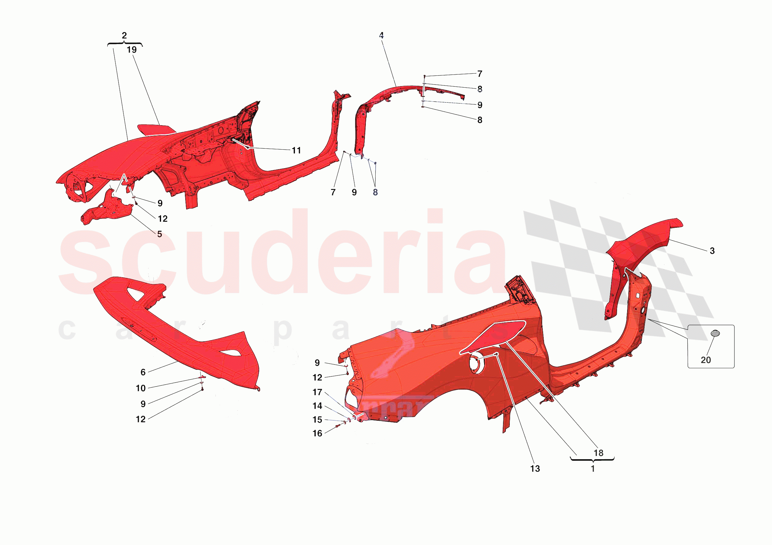 LATERAL OUTER BODYSHELL of Ferrari Ferrari F8 Spider Europe RH