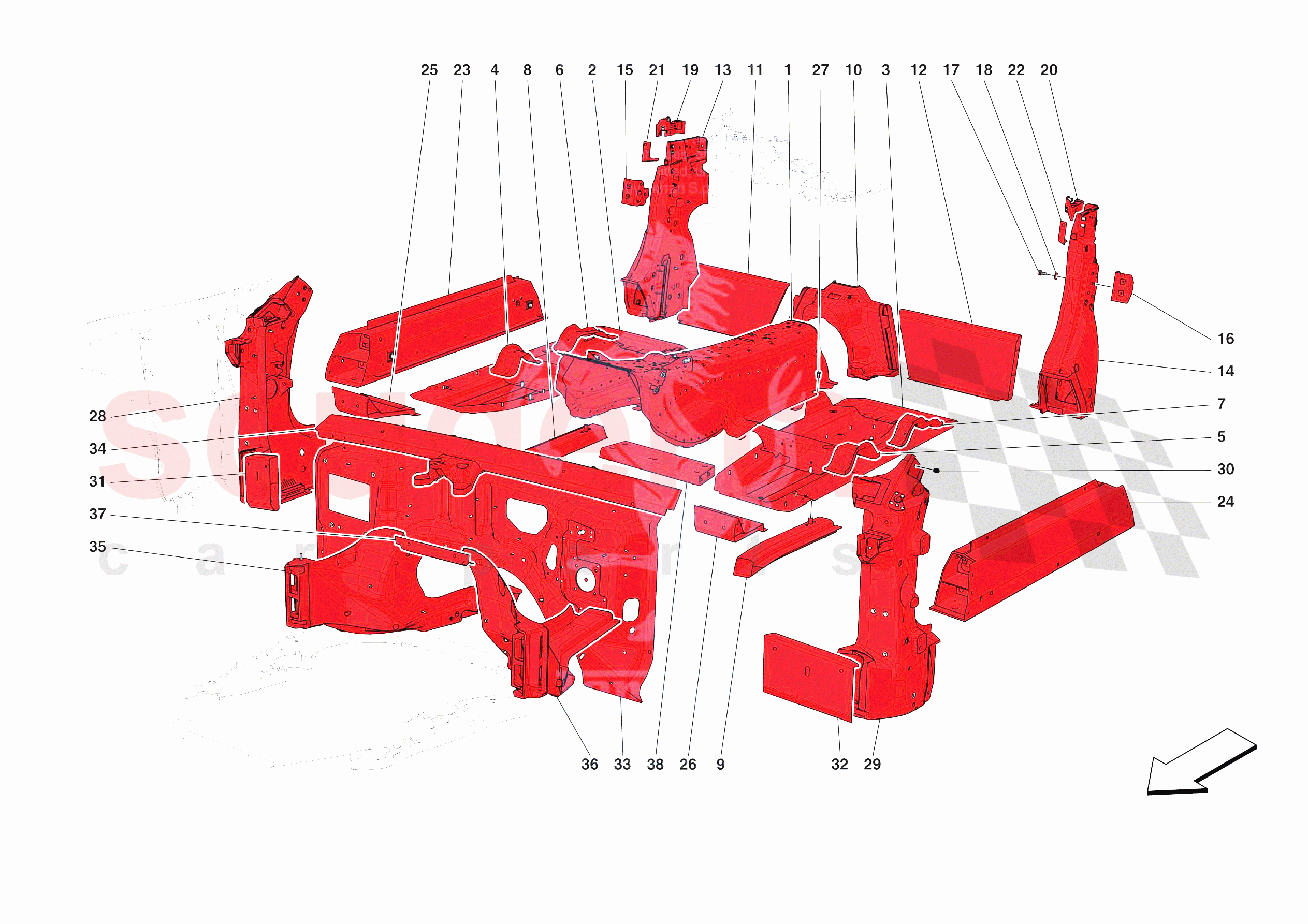 STRUCTURES AND ELEMENTS, CENTRE OF VEHICLE of Ferrari Ferrari Roma Spider USA