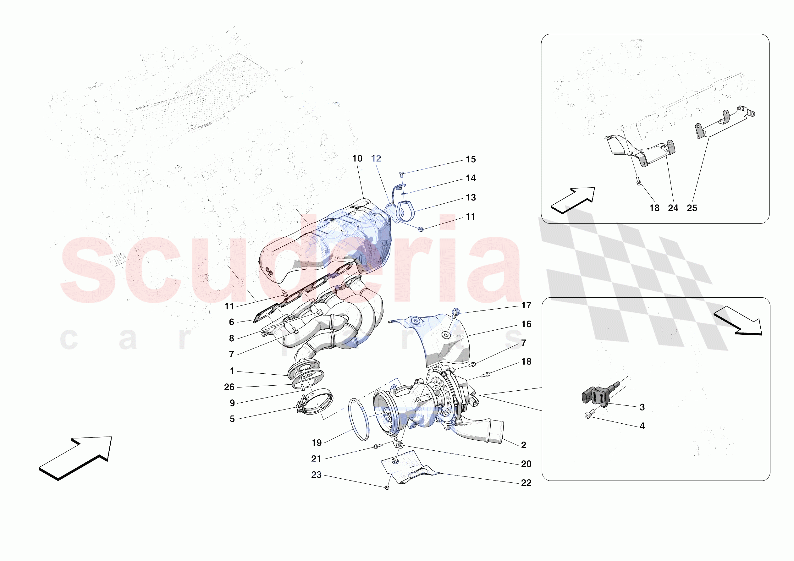 FORCED INDUCTION SYSTEM TURBOCHARGERS AND MOUNTS of Ferrari Ferrari SF90 Spider Europe RH