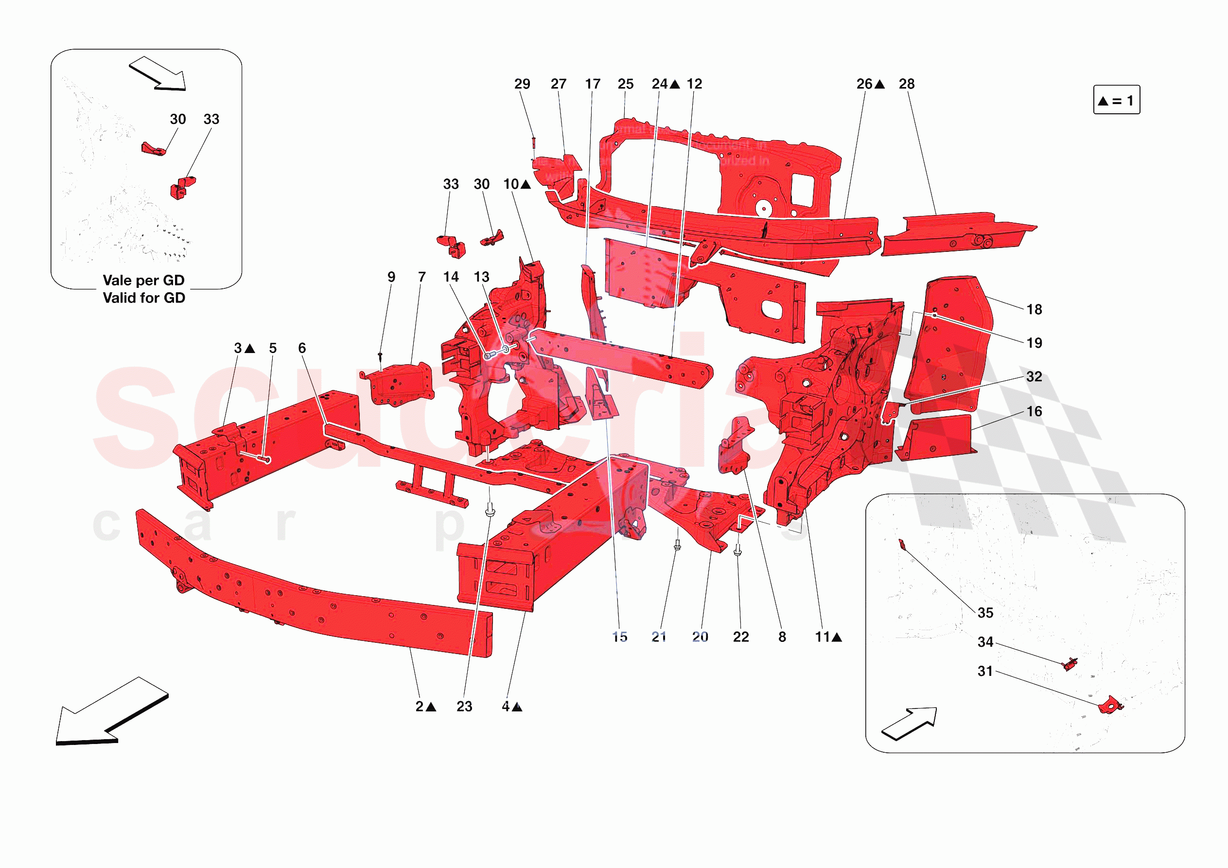STRUCTURES AND ELEMENTS, FRONT OF VEHICLE of Ferrari Ferrari SF90 Spider Europe RH