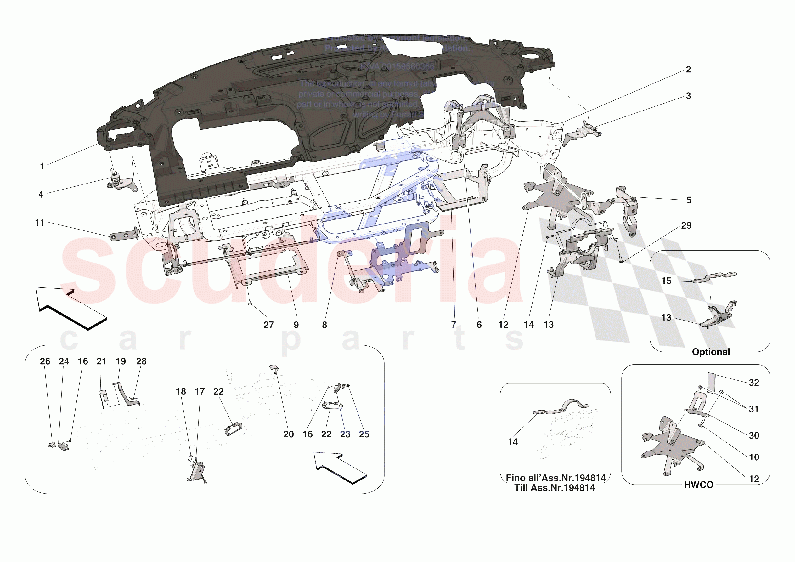 DASHBOARD - SUBSTRUCTURE -APPLICABLE FOR RHD- of Ferrari Ferrari SF90 Stradale Europe