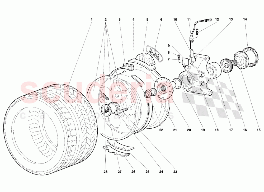 Rear Wheel and Hub Carrier of Lamborghini Lamborghini Diablo SE30 (1993-1995)