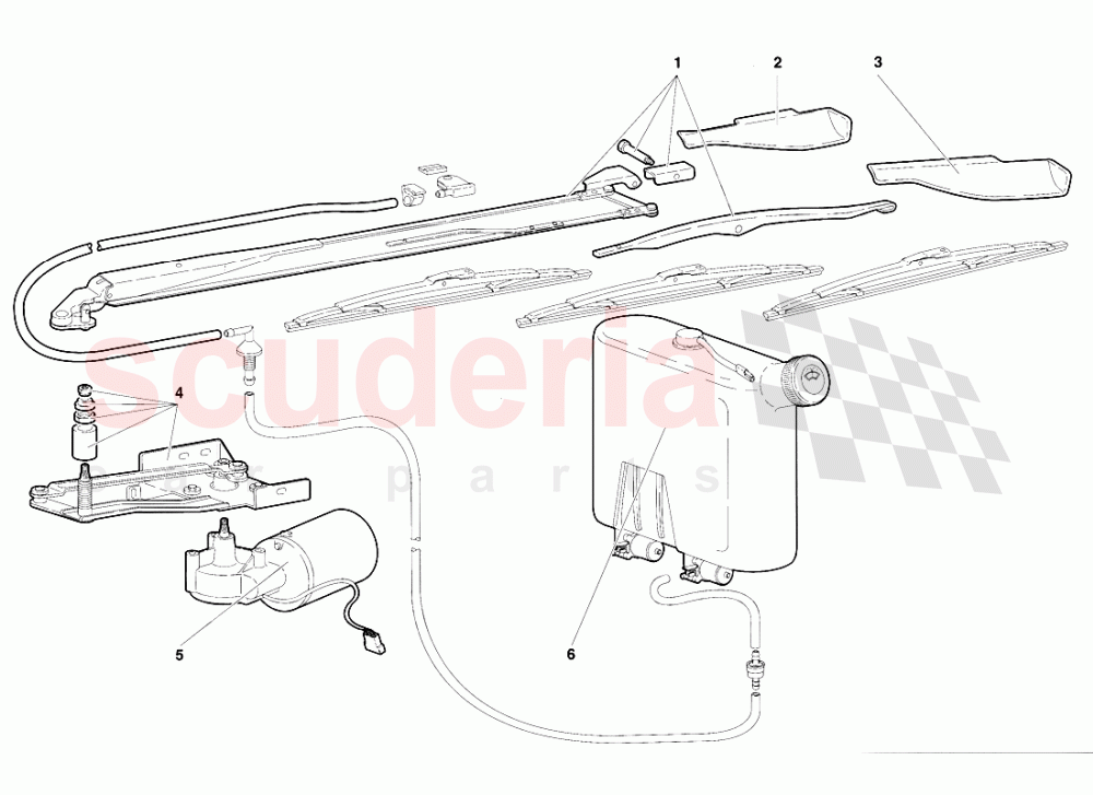 Windscreen Wiper and Headlamp Washers (Valid for R.H.D. Version - April 1994) of Lamborghini Lamborghini Diablo VT (1993-1998)