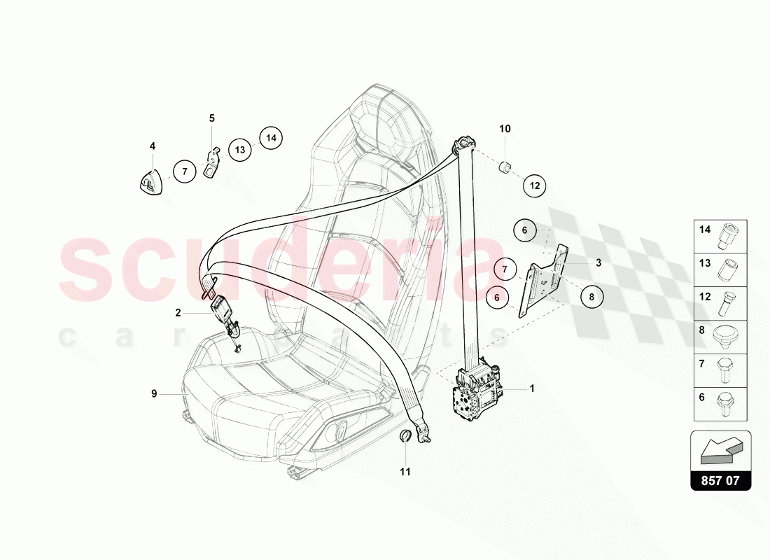 3-POINT SAFETY BELT WITH WARNING CONTACT of Lamborghini Lamborghini Aventador LP770 SVJ Coupe