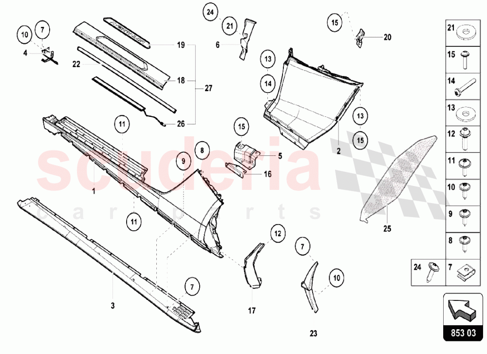 Lower Exterior Side Member For Wheel Housing of Lamborghini Lamborghini Aventador LP740 S