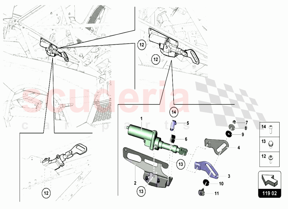 ACTUATOR - MOVABLE AIR INTAKE ASSEMBLY of Lamborghini Lamborghini Aventador LP720 Coupe
