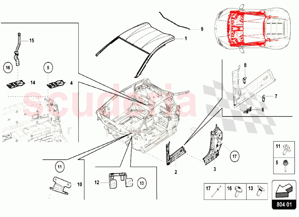 Frame Elements - Roof of Lamborghini Lamborghini Huracan LP640 Performante Coupe